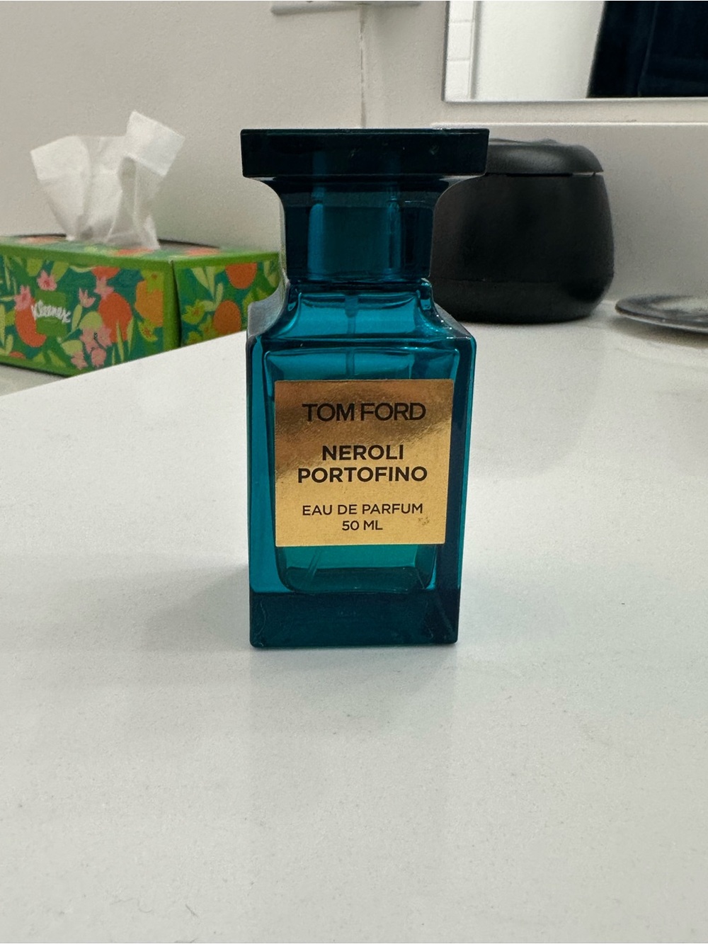 Tom Ford Neroli Portofino Teal Decorative Glass Bottle with Gold Label